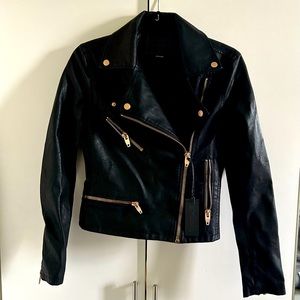 NWT BlankNYC Black Biker Leather Jacket XS Gold Hardware